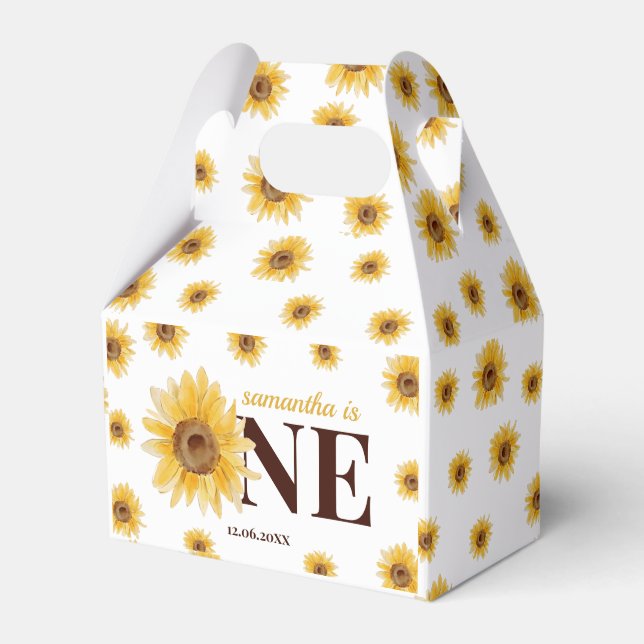 Little Sunshine Sunflower 1st Birthday Favor Box (Front Side)