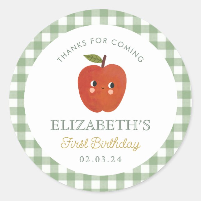 Little Sweet Apple  First Birthday Classic Round Sticker (Front)