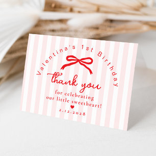 Little Sweetheart Birthday Coquette Pink Red Bow Thank You Card