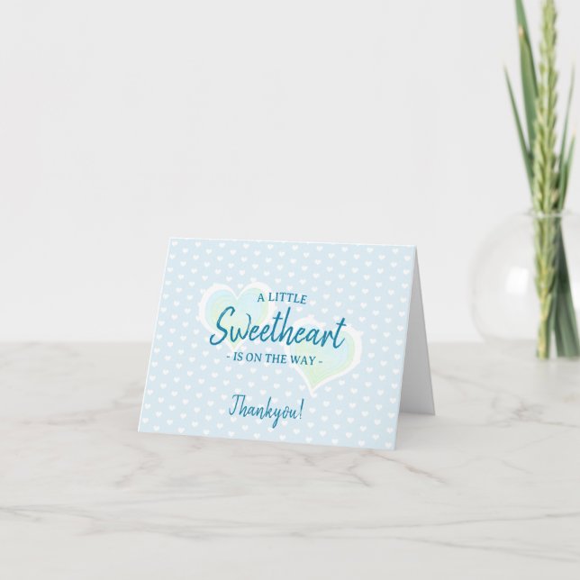 Little Sweetheart Blue Baby Shower Thank You Card (Front)