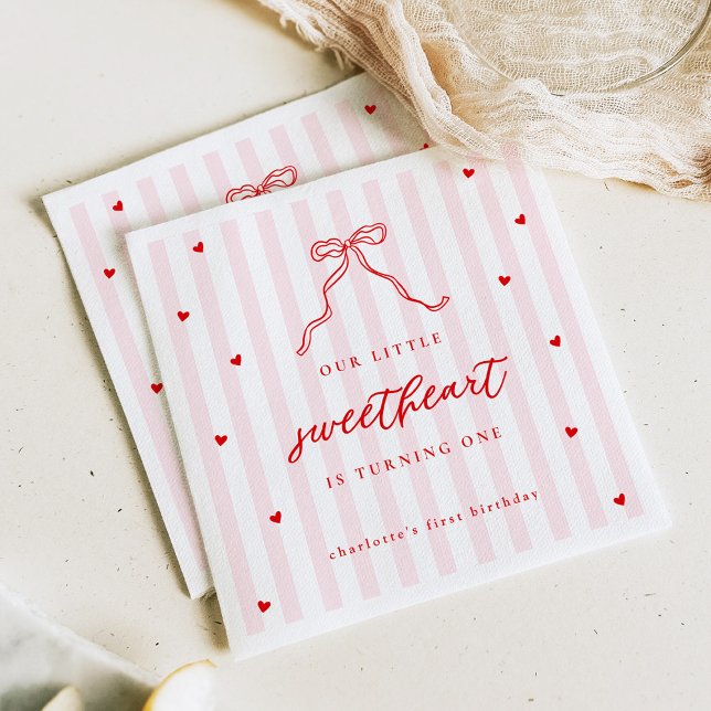 Little Sweetheart Bow 1st Birthday Napkin (Creator Uploaded)