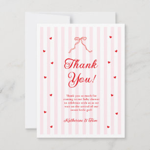 Little Sweetheart Bow Baby Shower Thank You Card