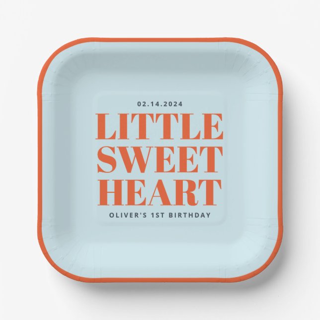 Little Sweetheart Boy 1st Birthday Paper Plate (Front)