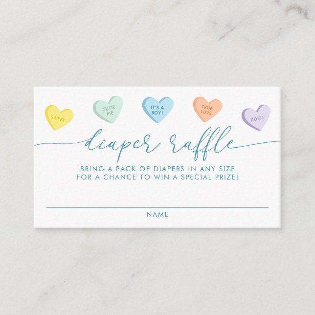 Little Sweetheart Candy Hearts Diaper Raffle Enclosure Card (Front)