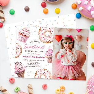 Little Sweetheart Cupcake & Doughnut Birthday Phot Invitation
