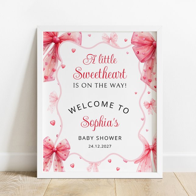 Little Sweetheart Cute Bow Baby Shower Welcome Poster (Creator Uploaded)