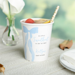 Little Sweetheart Elegant Blue Bow Baby Shower Paper Cups