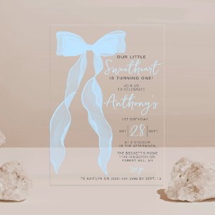 Little Sweetheart Elegant Blue Bow Birthday Party Acrylic Invitations