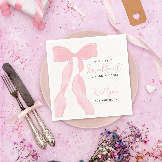 Little Sweetheart Elegant Pink Bow Birthday Party Napkin (Creator Uploaded)