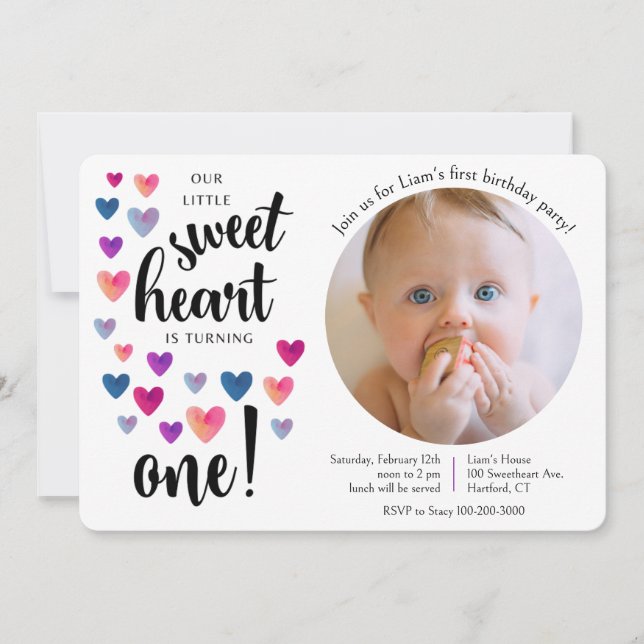 Little Sweetheart First Birthday Invitation (Front)