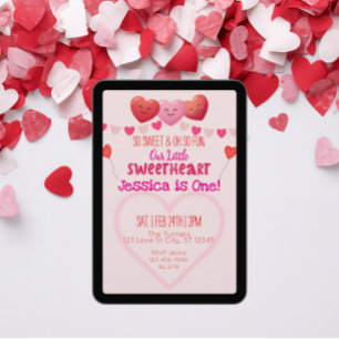 Little Sweetheart is One, Hearts 1st Birthday Invitation