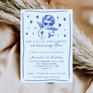 Little Sweetheart is Turning One Boy 1st Birthday Invitation