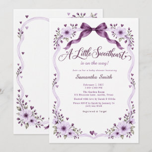 Little Sweetheart Lavender Floral Bow Baby Shower Invitation