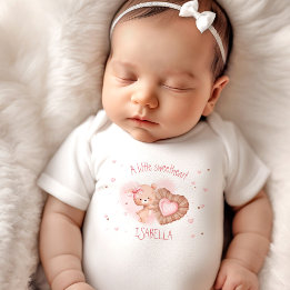 Little Sweetheart Pink Baby Bear Name Girl Bodysuit