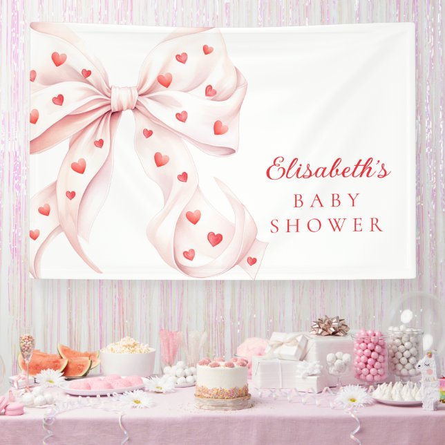 Little Sweetheart Pink Bow Baby Shower Backdrop Banner (Party)