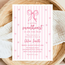 Little Sweetheart Pink Bow Baby Shower Invitation