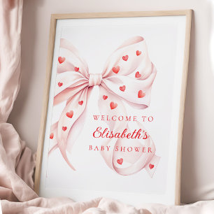 Little Sweetheart Pink Bow Baby Shower Welcome Poster