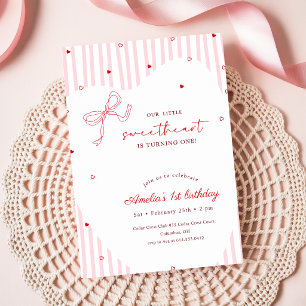 Little Sweetheart Pink Bow Coquette First Birthday Invitation