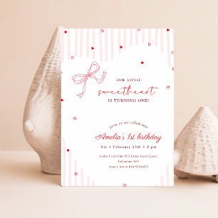 Little Sweetheart Pink Bow First Birthday Invitation