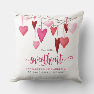 Little Sweetheart Pink Heart Baby Nursery Throw Pillow