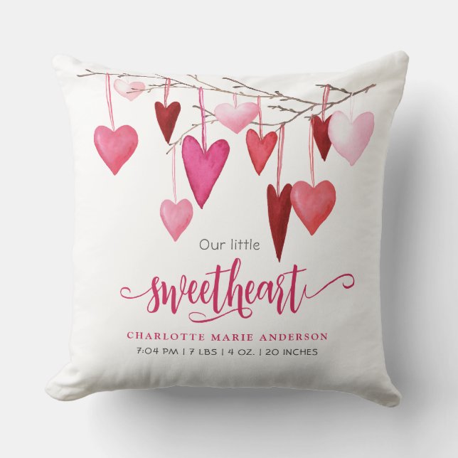 Little Sweetheart Pink Heart Baby Nursery Throw Pillow (Front)