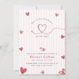 Little Sweetheart Pink Red Heart Baby Shower Invitation