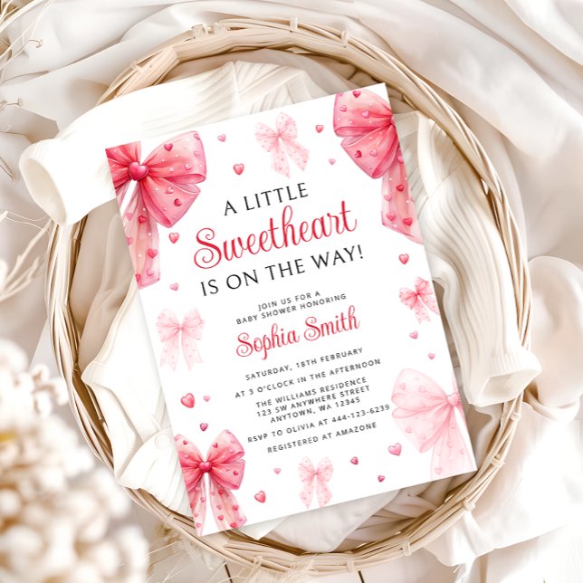 Little Sweetheart Red Bow Baby Shower Invitation (Creator Uploaded)