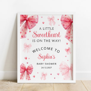 Little Sweetheart Red Bow Baby Shower Welcome Poster