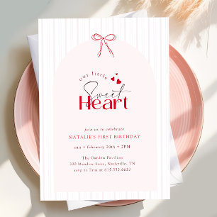 Little Sweetheart Red Bow First Birthday Invitation