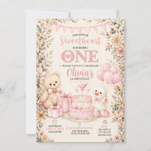 Little Sweetheart Storybook Teddy Bear Goose 1st Invitation