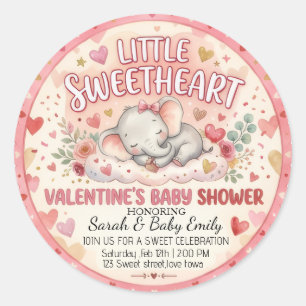 Little Sweetheart Valentine Elephant Baby Shower  Classic Round Sticker