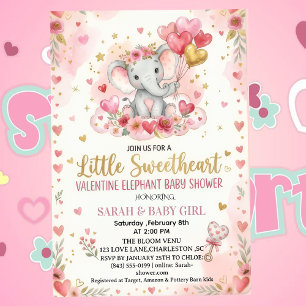 Little Sweetheart Valentine Elephant baby shower Invitation