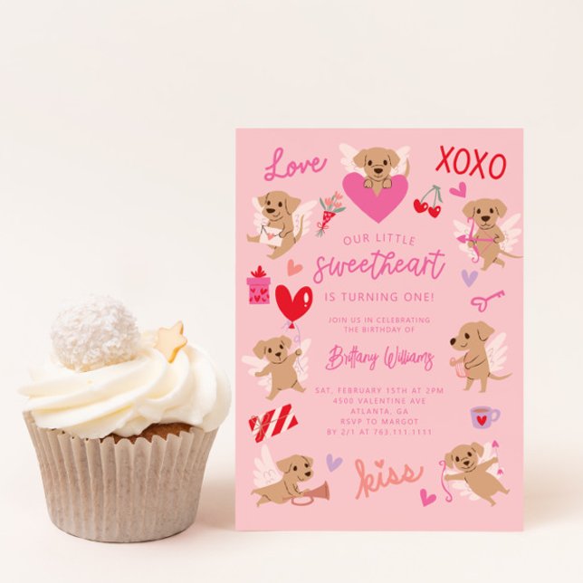 Little Sweetheart Valentine Puppy Birthday Party Invitation (Creator Uploaded)