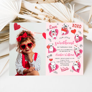 Little Sweetheart Valentine Puppy Birthday Photo Invitation