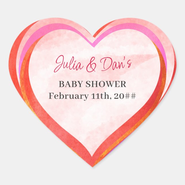Little Sweetheart Valentine Watercolor Baby Shower Heart Sticker (Front)