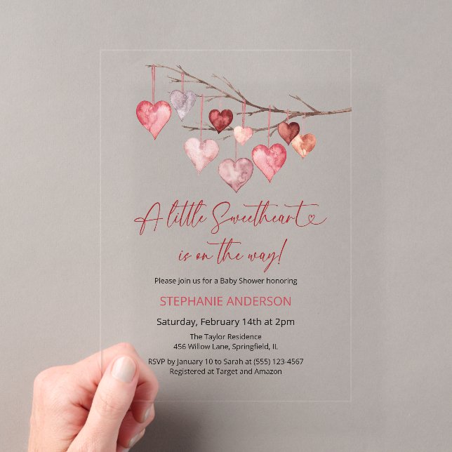 Little Sweetheart Valentines Baby Shower Acrylic Invitations (Insitu (Handheld))