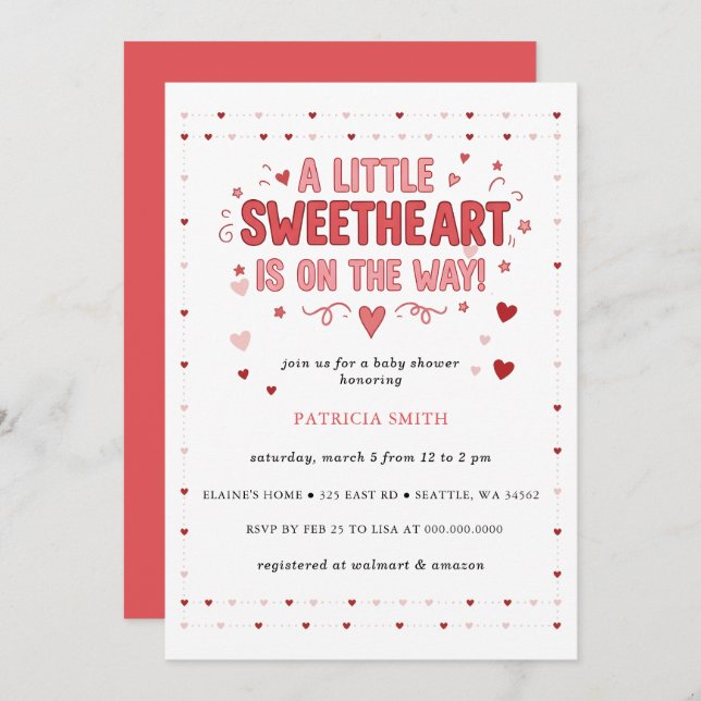 Little Sweetheart Valentines Baby Shower Invitation (Front/Back)