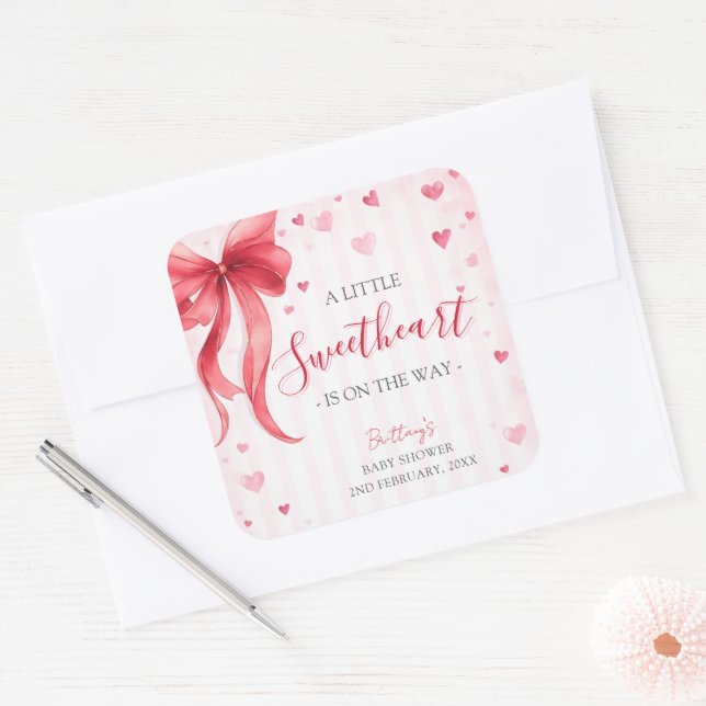 Little Sweetheart Valentines Baby Shower  Square Sticker (Envelope)