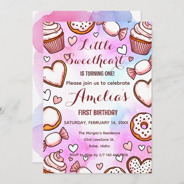 Little Sweetheart Valentines Birthday Invitation (Front/Back)