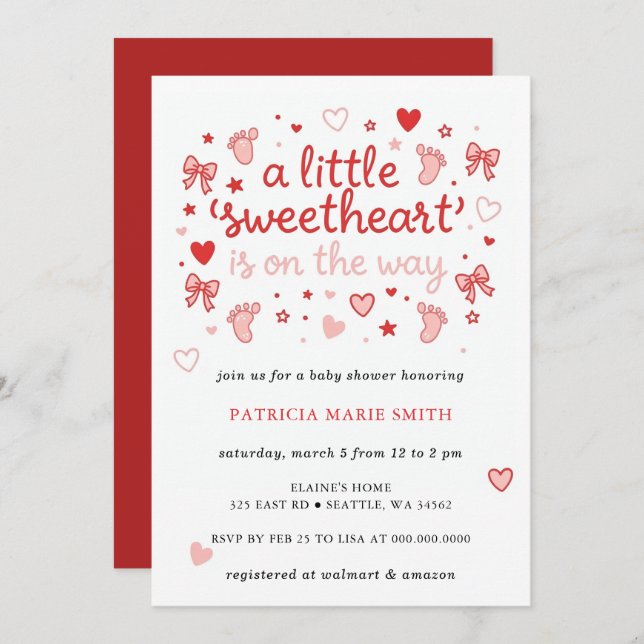 Little Sweetheart Valentines Bow Baby Shower Invitation (Front/Back)