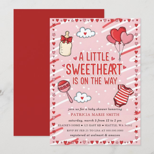 Little Sweetheart Valentines Bow Baby Shower Invitation (Front/Back)