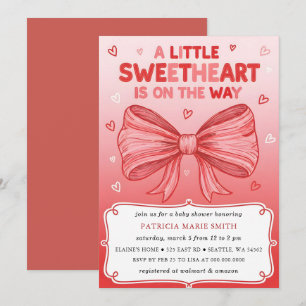 Little Sweetheart Valentines Bow Baby Shower Invitation