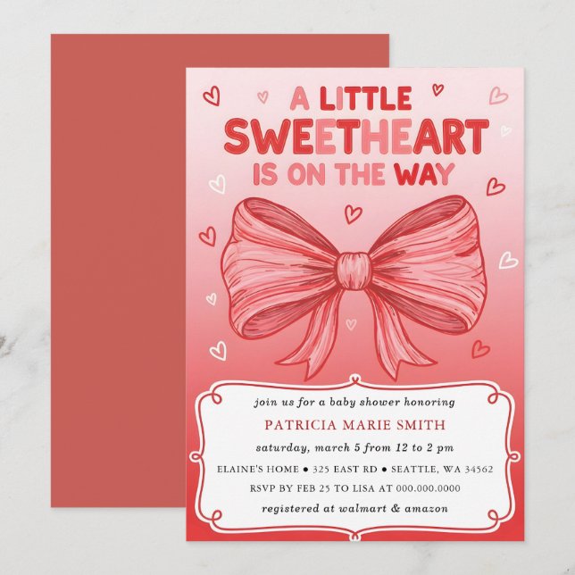 Little Sweetheart Valentines Bow Baby Shower Invitation (Front/Back)