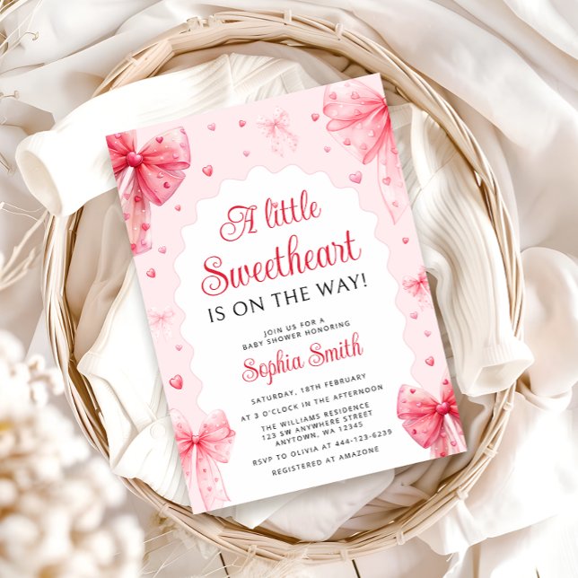 Little Sweetheart Valentines Cute Bow Baby Shower Invitation (Creator Uploaded)