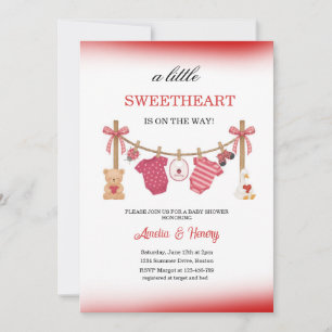 Little Sweetheart Valentines Girl Baby Shower  Invitation