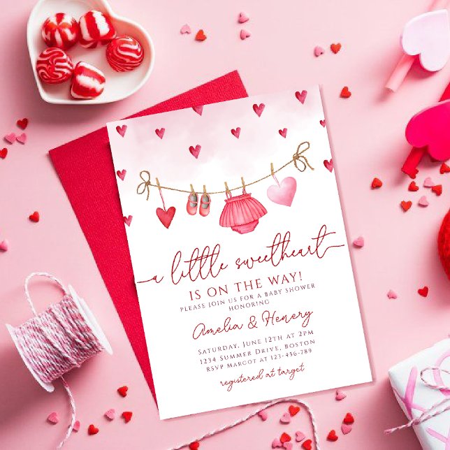 Little Sweetheart Valentines Girl Baby Shower Invitation (Creator Uploaded)