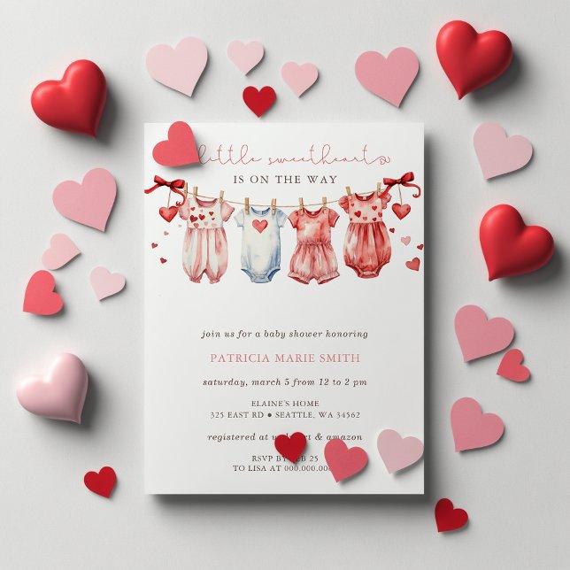 Little Sweetheart Valentines Girl Baby Shower Invitation (Little Sweetheart Valentines Girl Baby Shower Invitation)