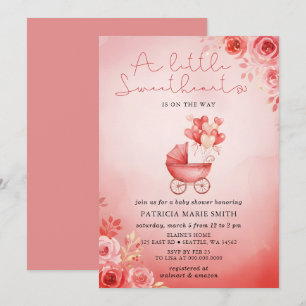 Little Sweetheart Valentines Girl Baby Shower Invitation