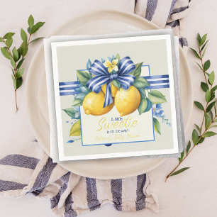 Little Sweetie Blue Bow Tile Lemon Baby Shower Napkin