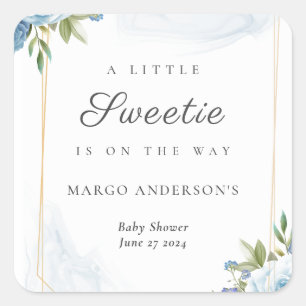 Little Sweetie Elegant Blue Botanical Baby Shower Square Sticker